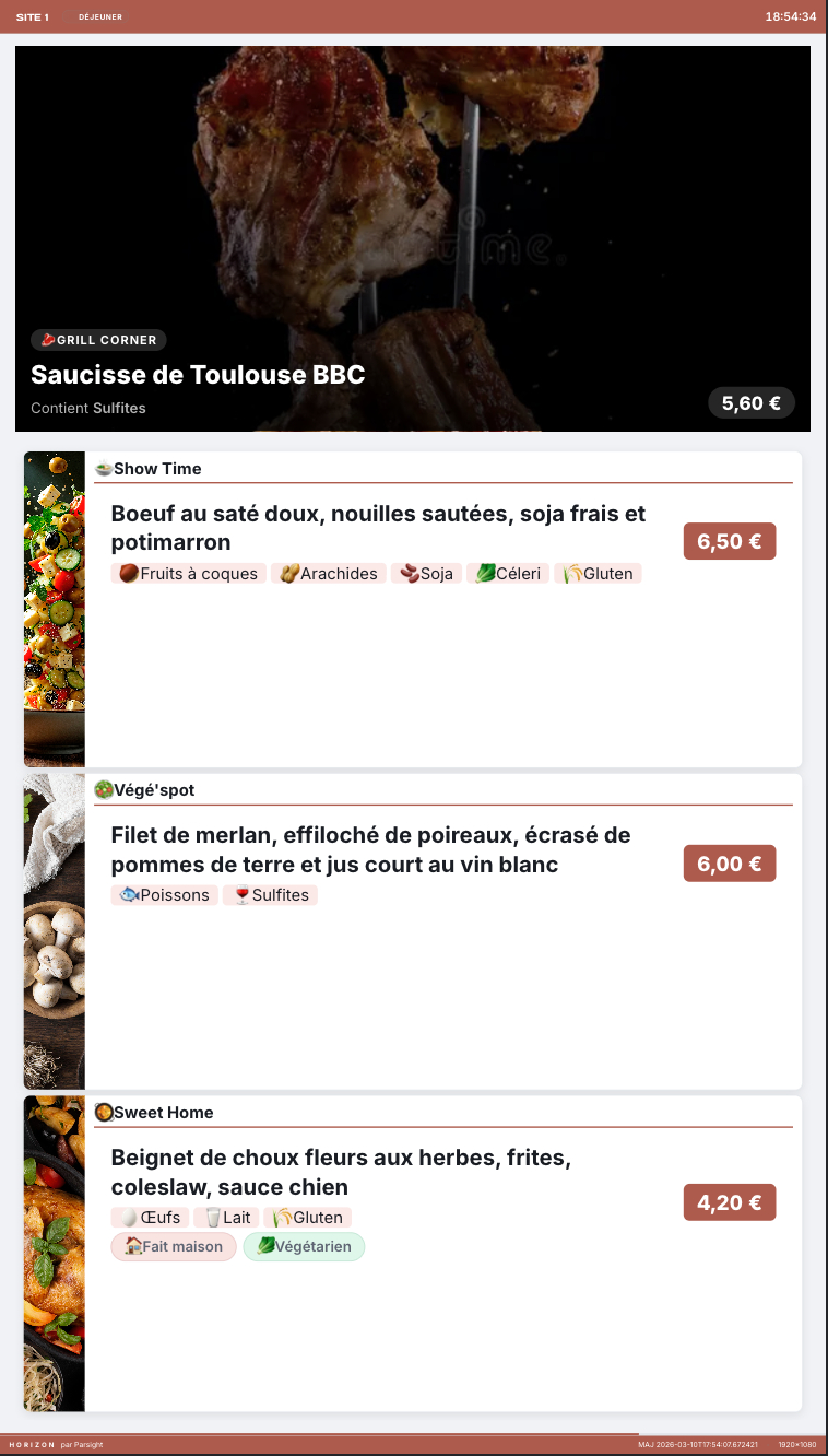 Affichage dynamique - Menu sur écran TV